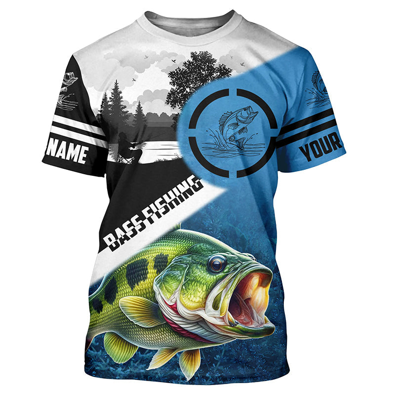 Largemouth Bass Fishing Blue performance fishing custom name long sleeves NQS1269