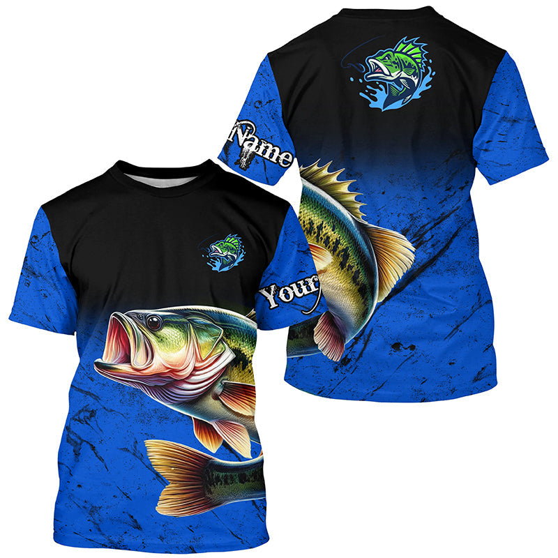 Largemouth Bass Fishing Custom blue black long sleeve performance Fishing, Bass fishing NQS5070