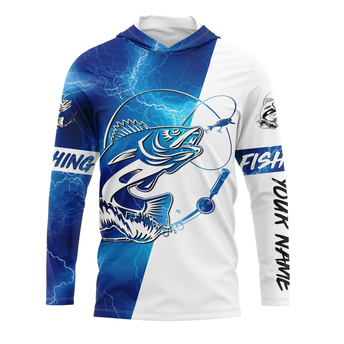 Walleye Fishing tattoo blue lightning Customized Name UV Protection UPF 30+ Fishing performance apparel NQS2427