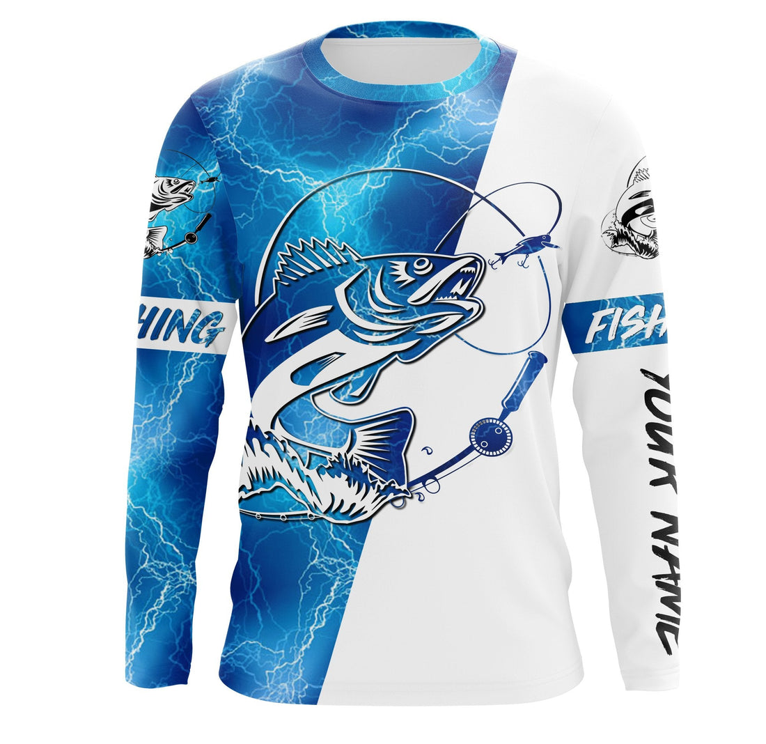 Walleye Fishing tattoo blue lightning Customized Name UV Protection UPF 30+ Fishing performance apparel NQS2427
