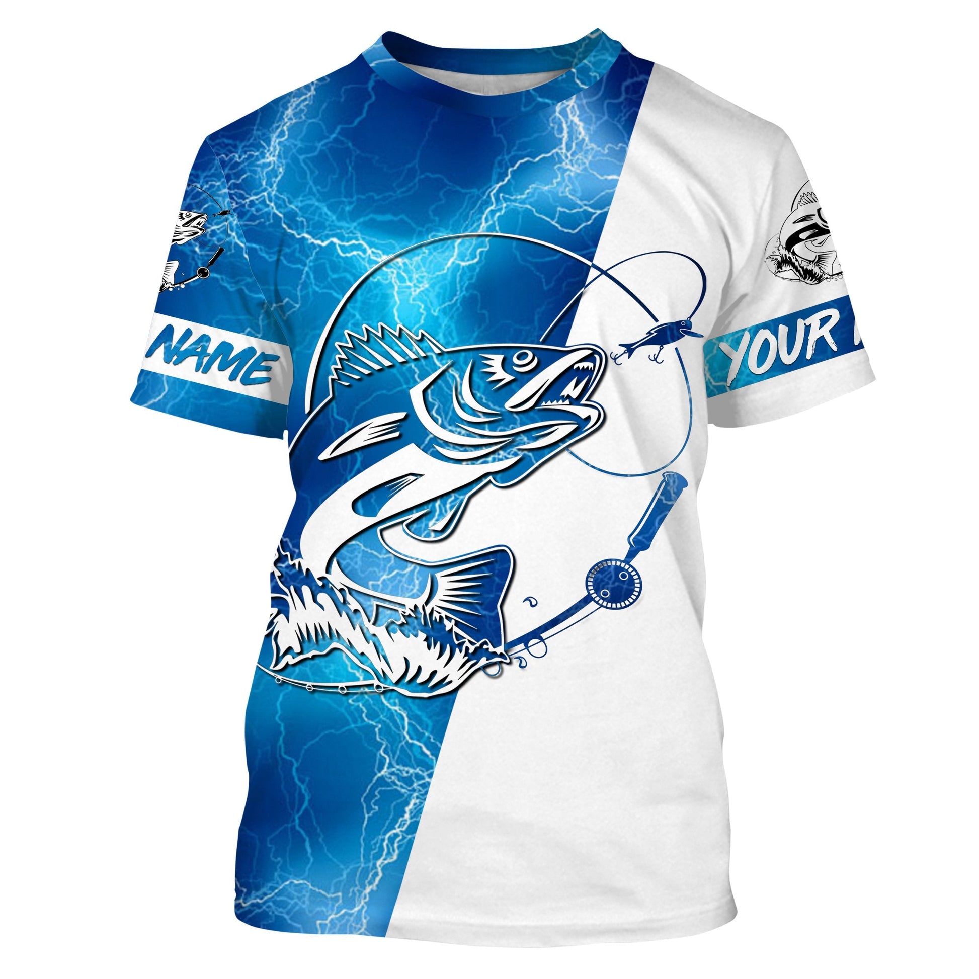 Walleye Fishing tattoo blue lightning Customized Name UV Protection UPF 30+ Fishing performance apparel NQS2427