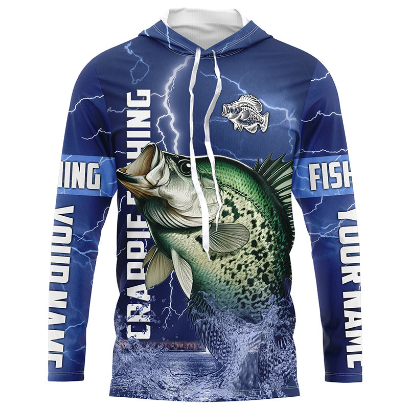Crappie Fishing blue lightning custom name performance Long Sleeve tournament fishing NQS5351