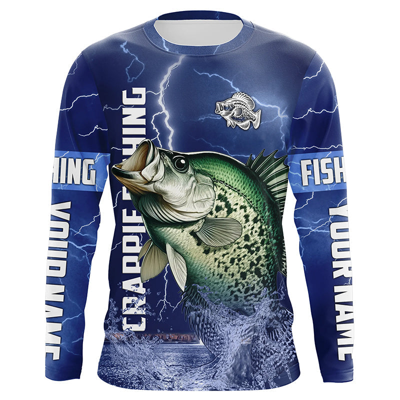 Crappie Fishing blue lightning custom name performance Long Sleeve tournament fishing NQS5351