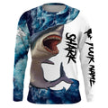 Shark Fishing blue ocean sea wave camo Custom long sleeve performance fishing NQS3368