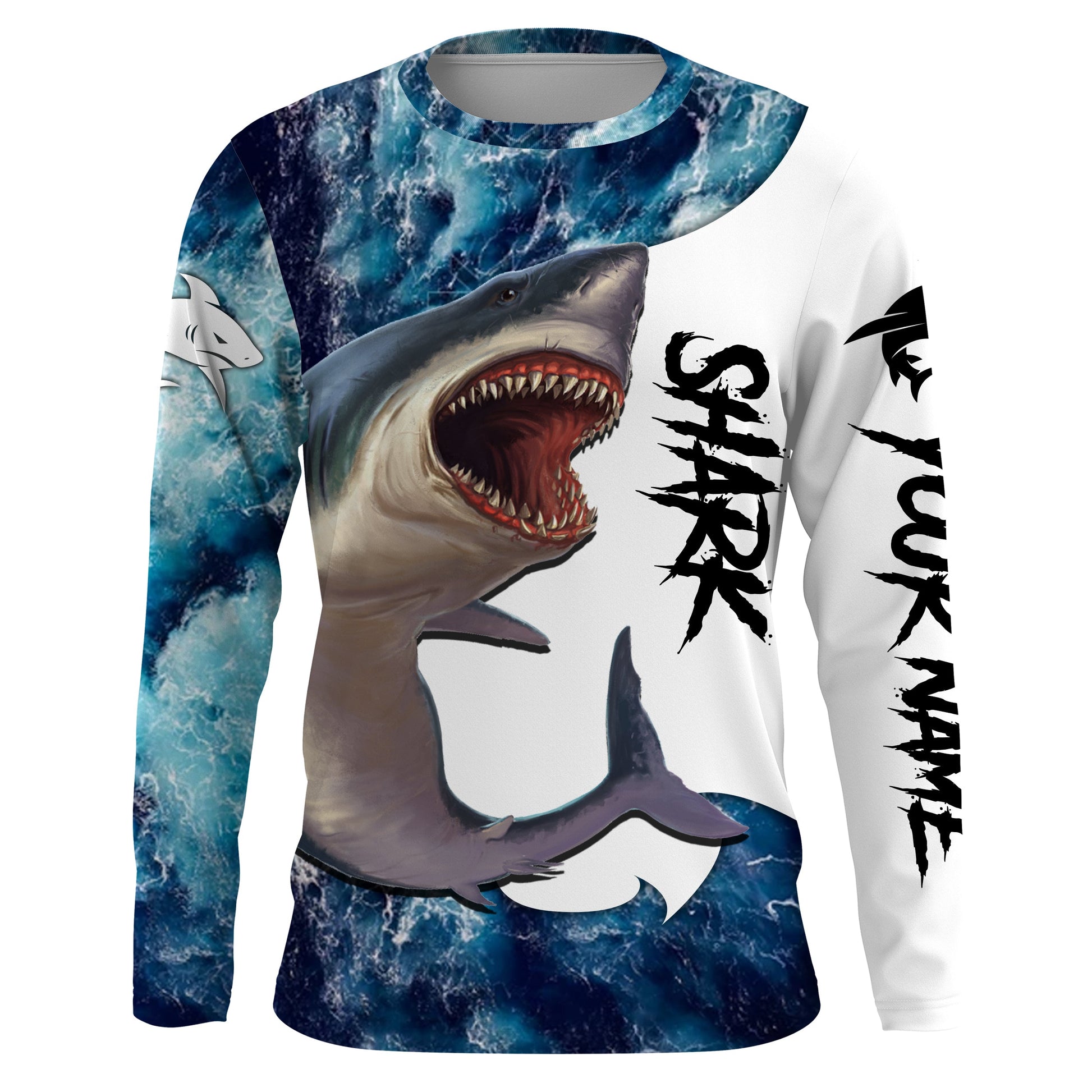Shark Fishing blue ocean sea wave camo Custom long sleeve performance fishing NQS3368
