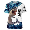 Shark Fishing blue ocean sea wave camo Custom long sleeve performance fishing NQS3368