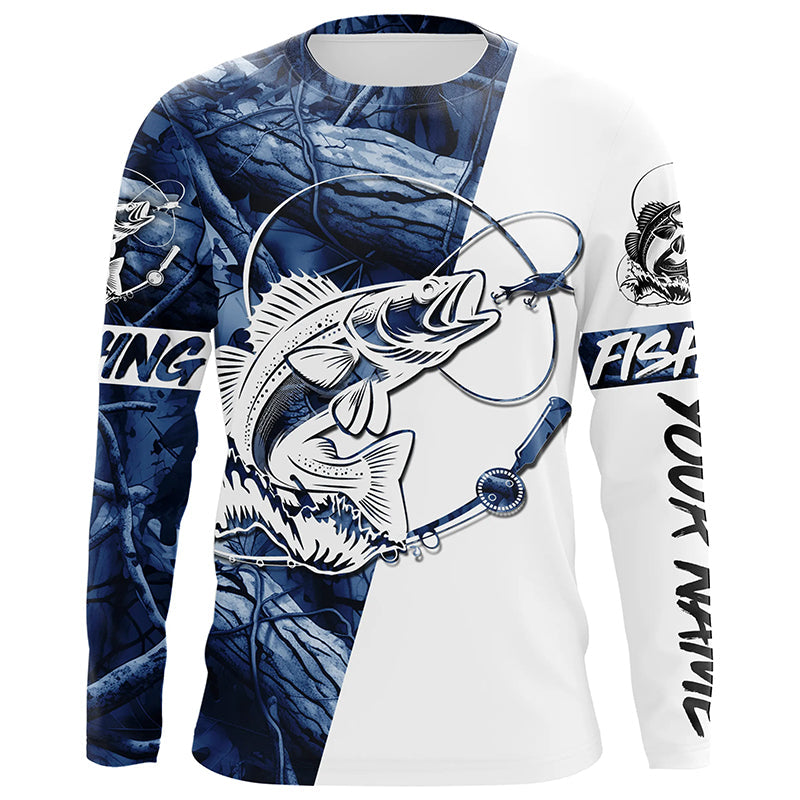 Walleye fishing tattoo blue camo Custom name long sleeves fishing, walleye fishing NQS4229