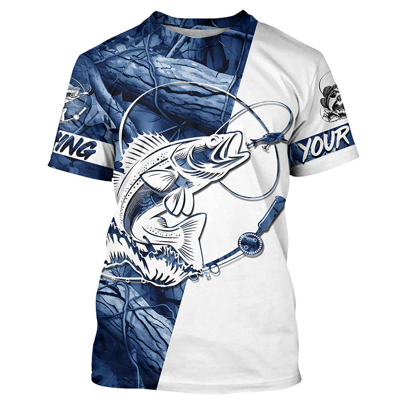 Walleye fishing tattoo blue camo Custom name long sleeves fishing, walleye fishing NQS4229
