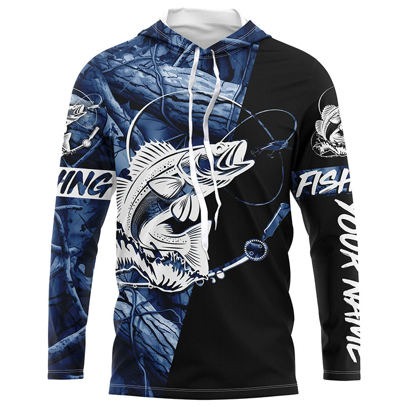 Walleye fishing tattoo blue camo Custom long sleeves fishing, walleye black version NQS4230