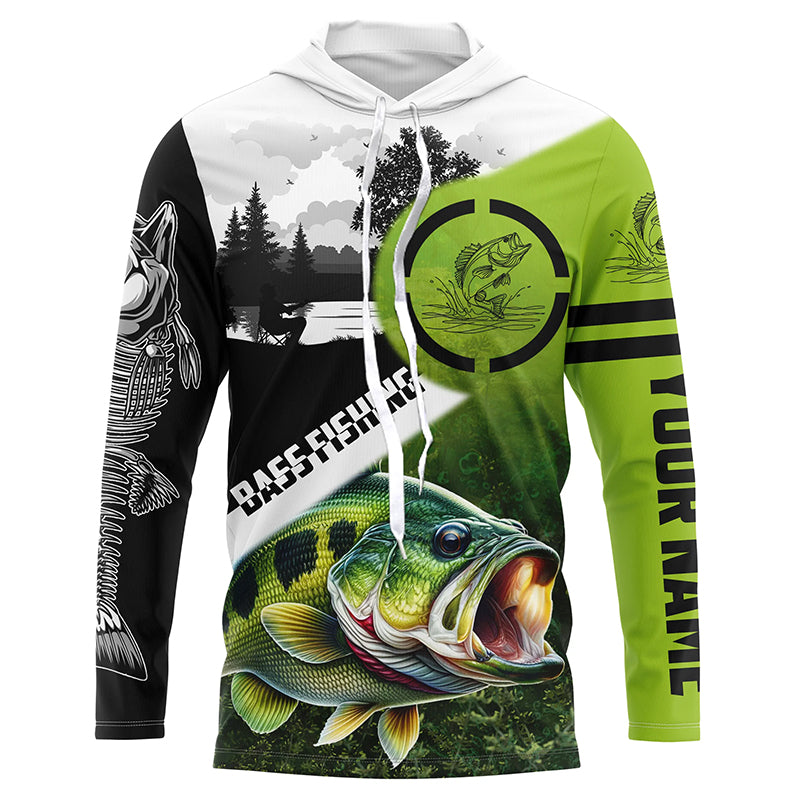 Largemouth Bass fishing green black Customize Name bass fish skull UV protection fishing NQS1270