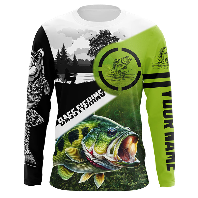 Largemouth Bass fishing green black Customize Name bass fish skull UV protection fishing NQS1270