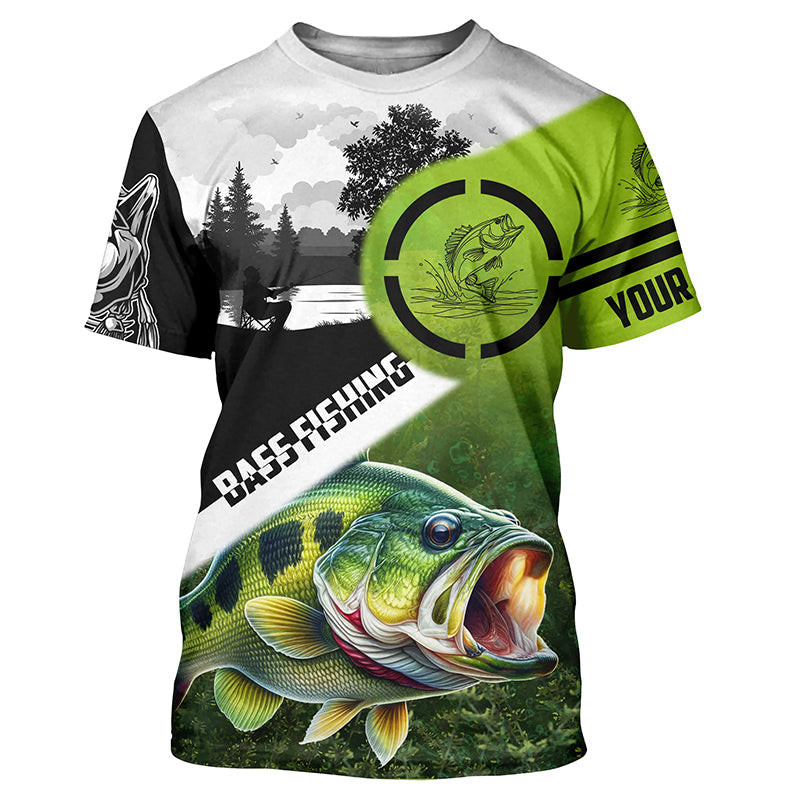 Largemouth Bass fishing green black Customize Name bass fish skull UV protection fishing NQS1270
