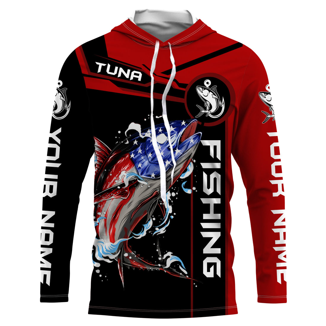 Tuna fishing American flag patriotic Custom Name men's performance Fishing, fishing apparel NQS3279