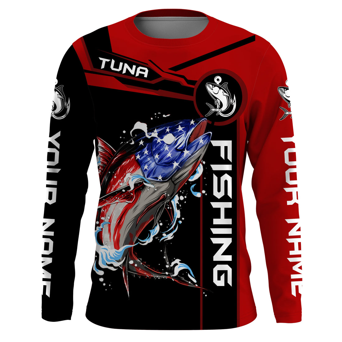 Tuna fishing American flag patriotic Custom Name men's performance Fishing, fishing apparel NQS3279