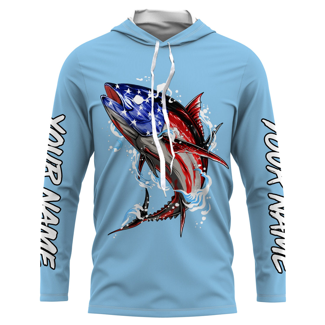 Tuna fishing American flag custom name sun protection long sleeve fishing | Sky Blue NQS3852