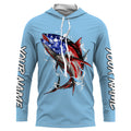 Tuna fishing American flag custom name sun protection long sleeve fishing | Sky Blue NQS3852