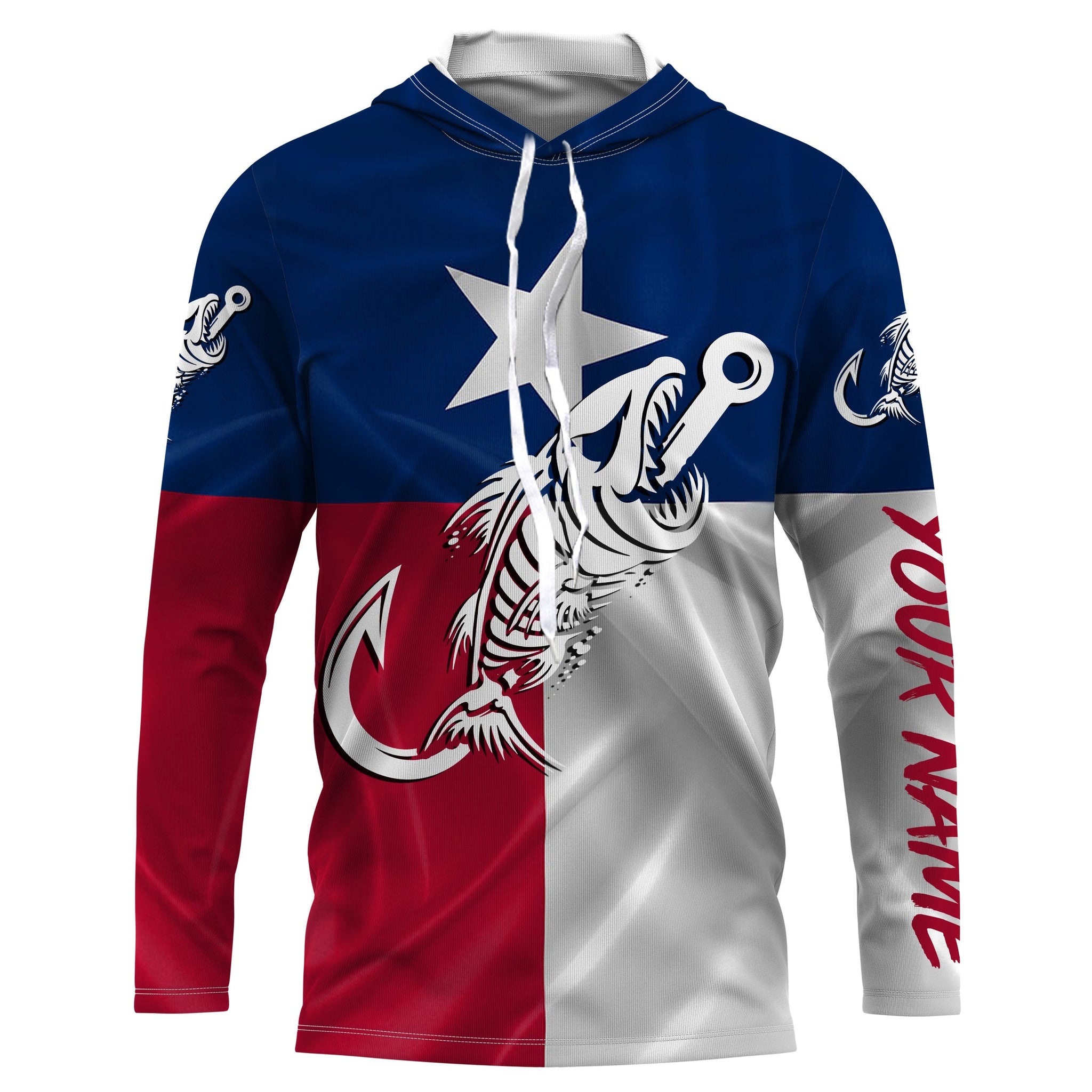 Texas flag fishing Fish hook skull Custom Name sun protection custom fishing, women,kid NQS3372
