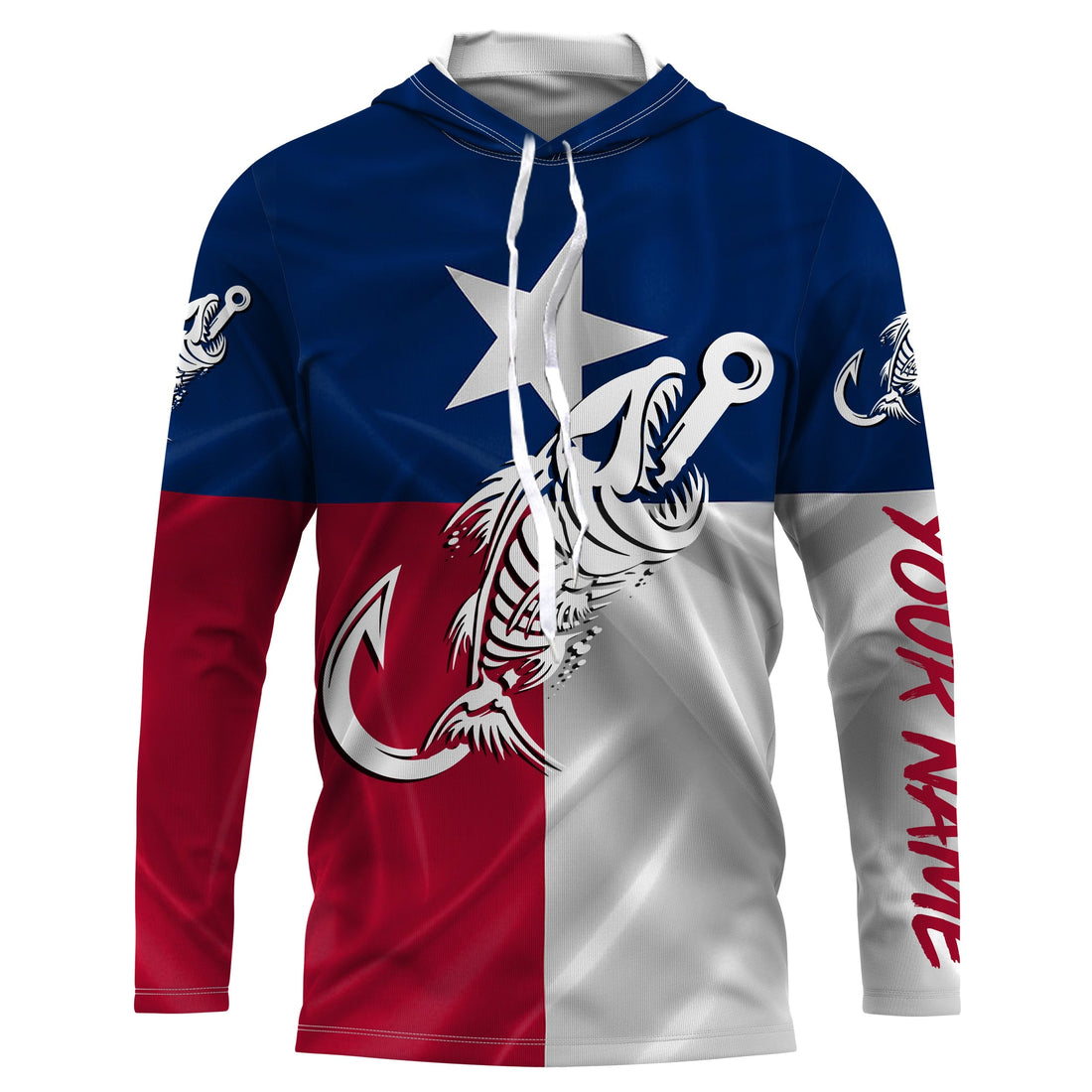 Texas flag fishing Fish hook skull Custom Name sun protection custom fishing, women,kid NQS3372