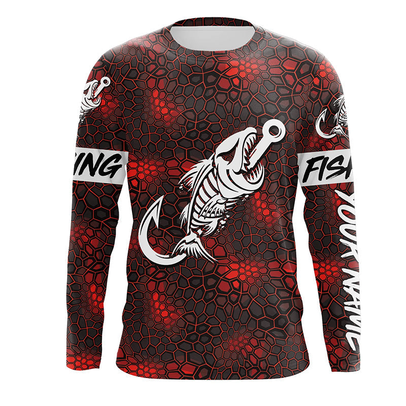 Red Camo fishing Fish hook skull Custom Name sun protection long sleeve fishing NQS5083