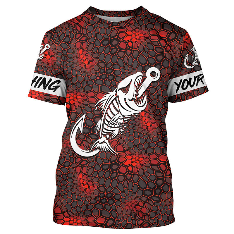 Red Camo fishing Fish hook skull Custom Name sun protection long sleeve fishing NQS5083