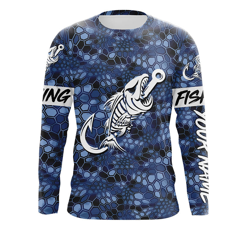 Blue Camo fishing Fish hook skull Custom Name sun protection long sleeve fishing NQS5084