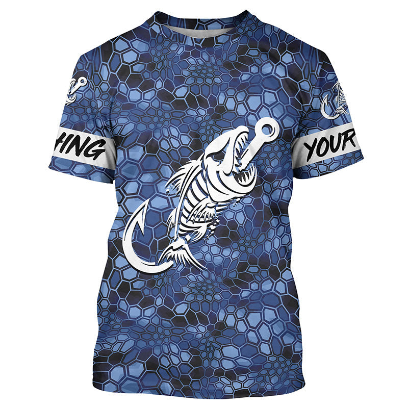 Blue Camo fishing Fish hook skull Custom Name sun protection long sleeve fishing NQS5084