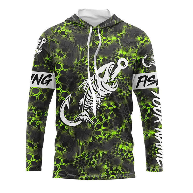 Green Camo fishing Fish hook skull Custom Name sun protection long sleeve fishing NQS5085