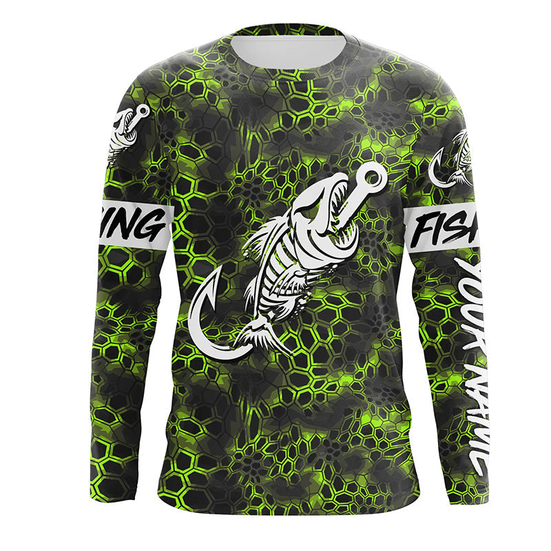 Green Camo fishing Fish hook skull Custom Name sun protection long sleeve fishing NQS5085