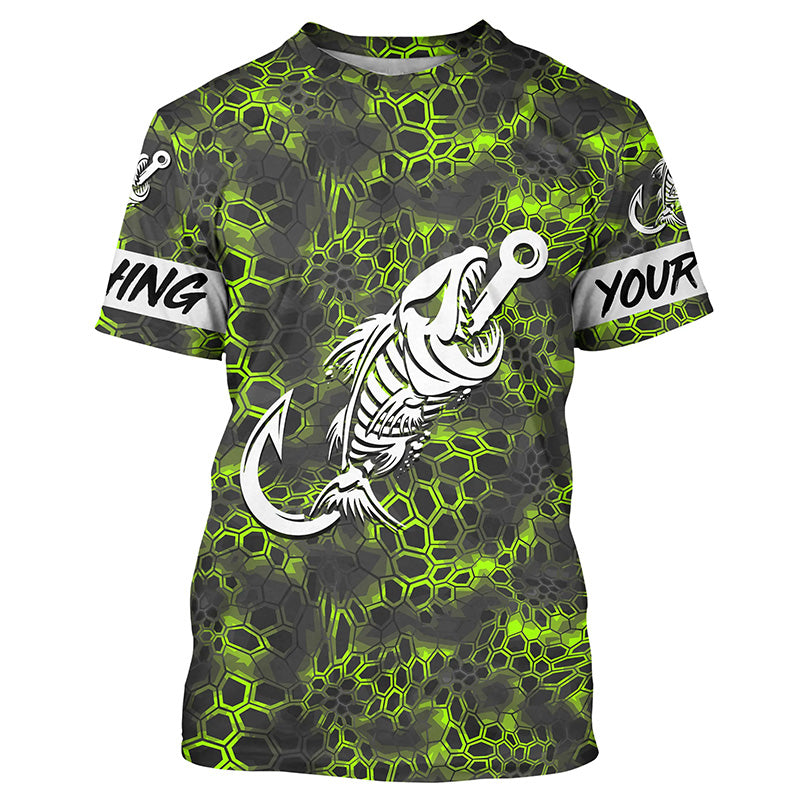 Green Camo fishing Fish hook skull Custom Name sun protection long sleeve fishing NQS5085