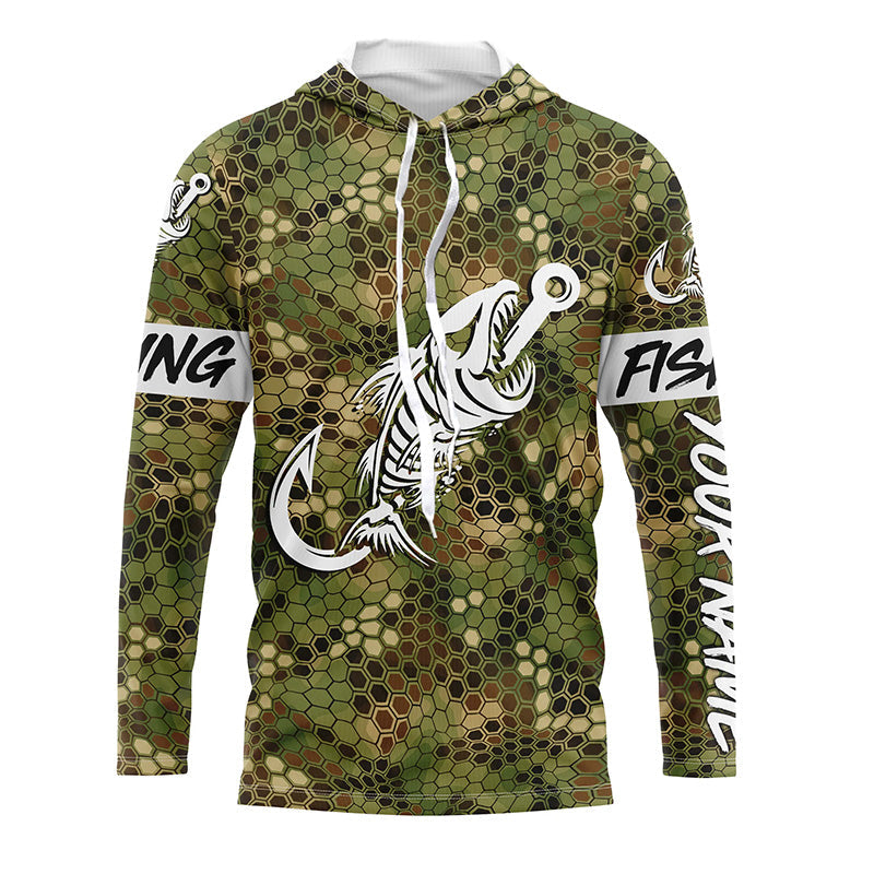 Green Camo fishing Fish hook skull Custom Name sun protection long sleeve fishing NQS5086