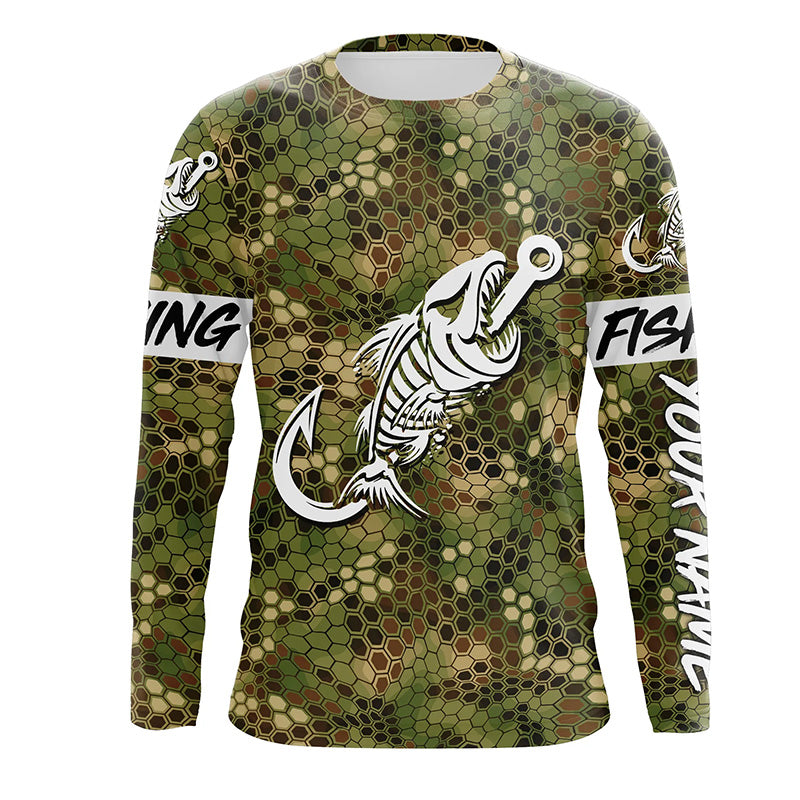 Green Camo fishing Fish hook skull Custom Name sun protection long sleeve fishing NQS5086