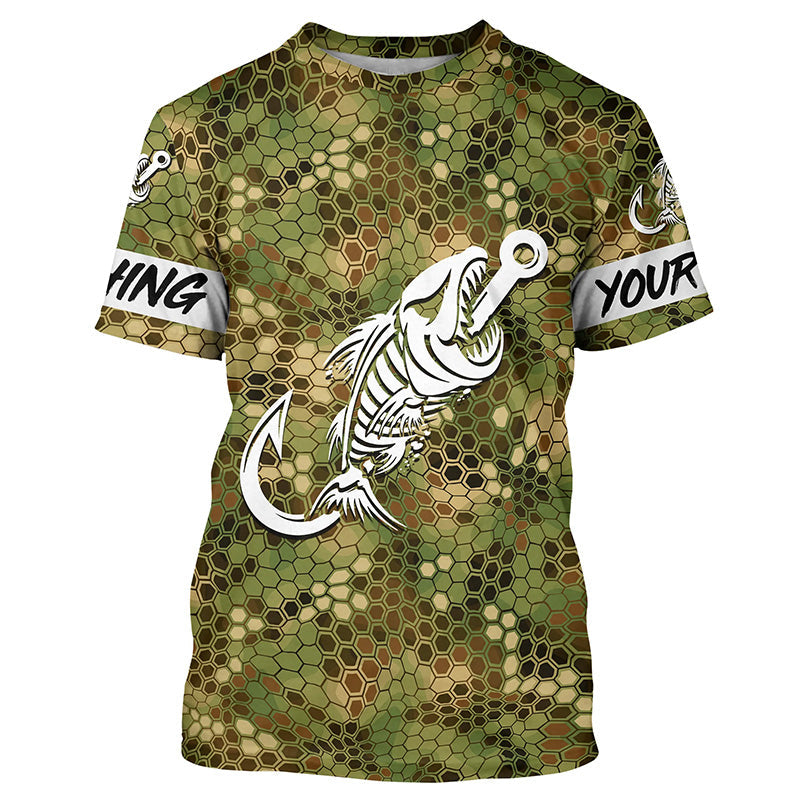 Green Camo fishing Fish hook skull Custom Name sun protection long sleeve fishing NQS5086