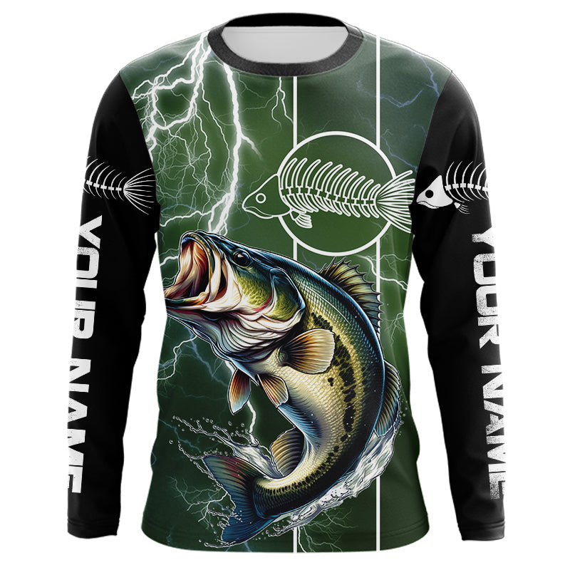 Largemouth Bass Fishing Custom Long sleeve Fishing, Bass green lightning reaper Fishing NQS4015