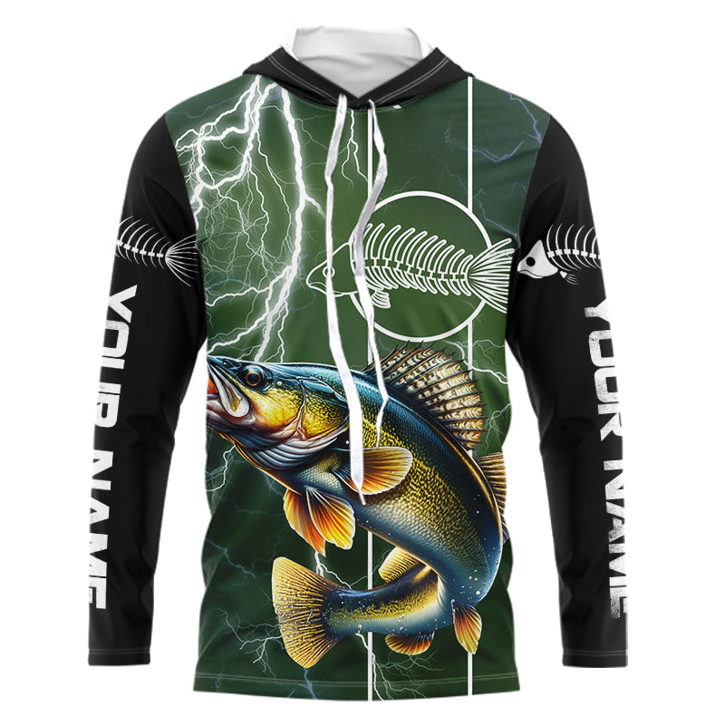 Walleye Fishing Custom Long sleeve Fishing, Walleye green lightning reaper Fishing NQS4016