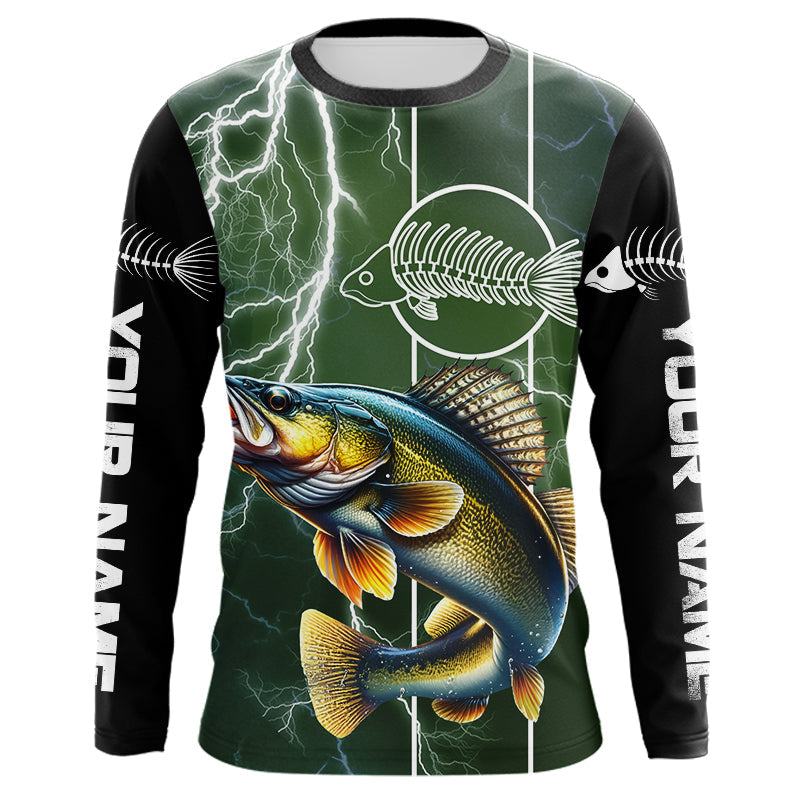 Walleye Fishing Custom Long sleeve Fishing, Walleye green lightning reaper Fishing NQS4016