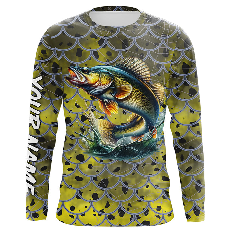 Walleye Fishing yellow scales customize name performance UV protection long sleeves fishing NQS4835