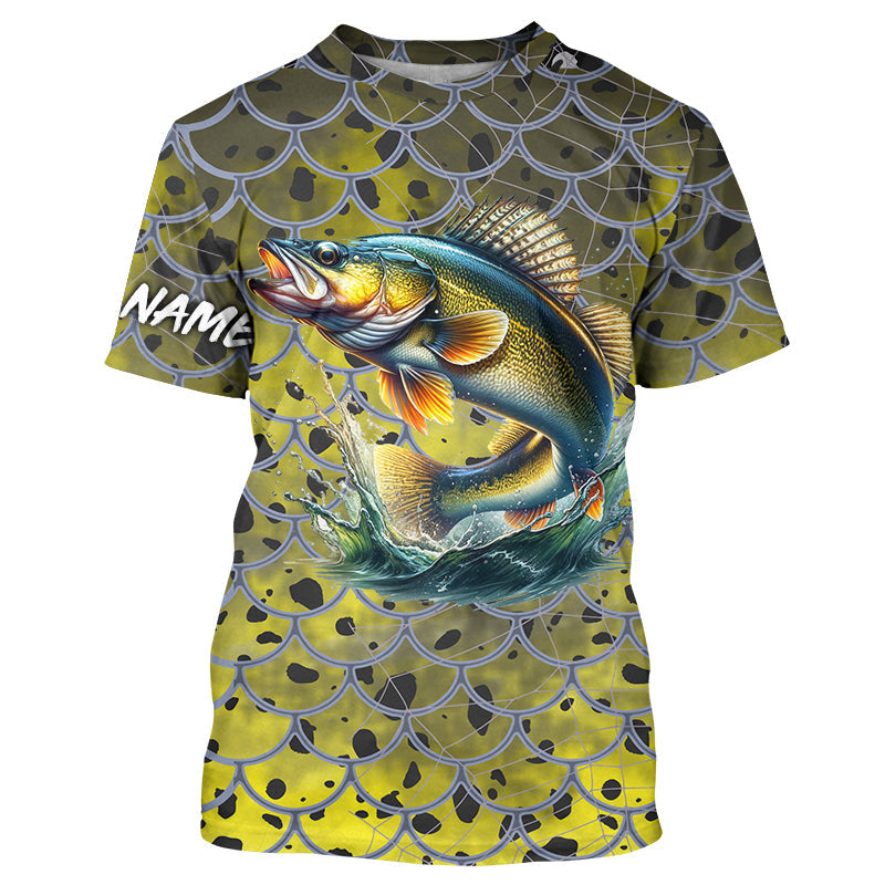 Walleye Fishing yellow scales customize name performance UV protection long sleeves fishing NQS4835