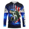 Bass Fishing 3D American Flag patriotic blue galaxy Custom long sleeve Fishing NQS5397