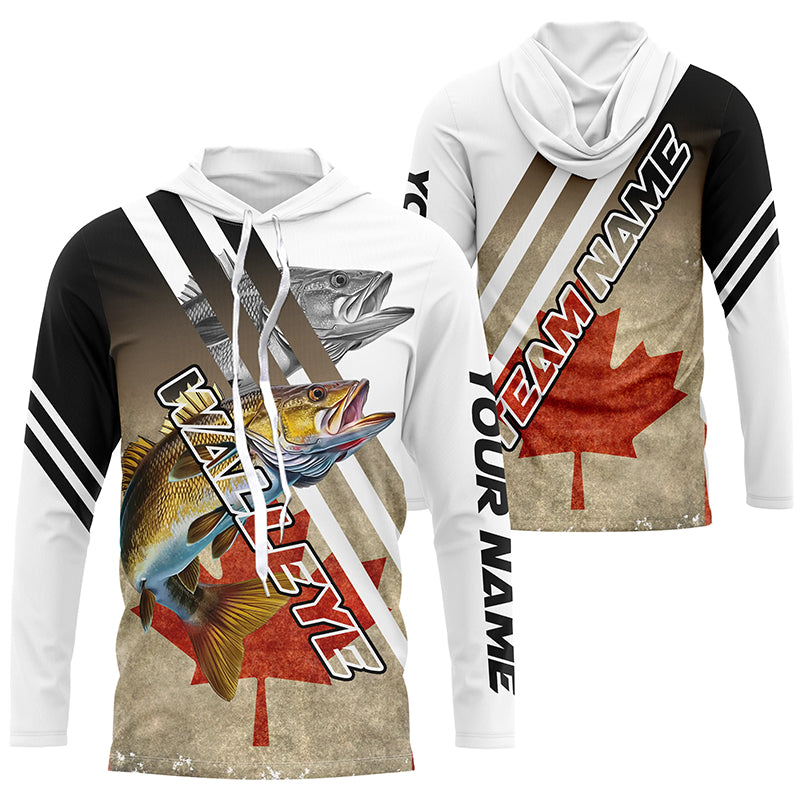 Walleye fishing Canadian flag patriotic Custom UV protection performance long sleeve fishing NQS7113