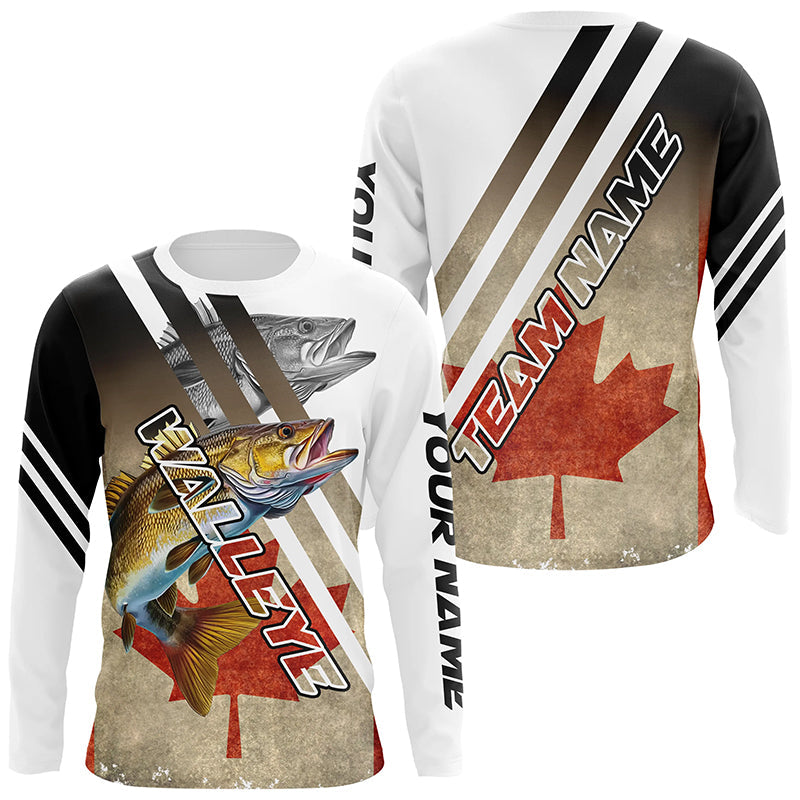 Walleye fishing Canadian flag patriotic Custom UV protection performance long sleeve fishing NQS7113