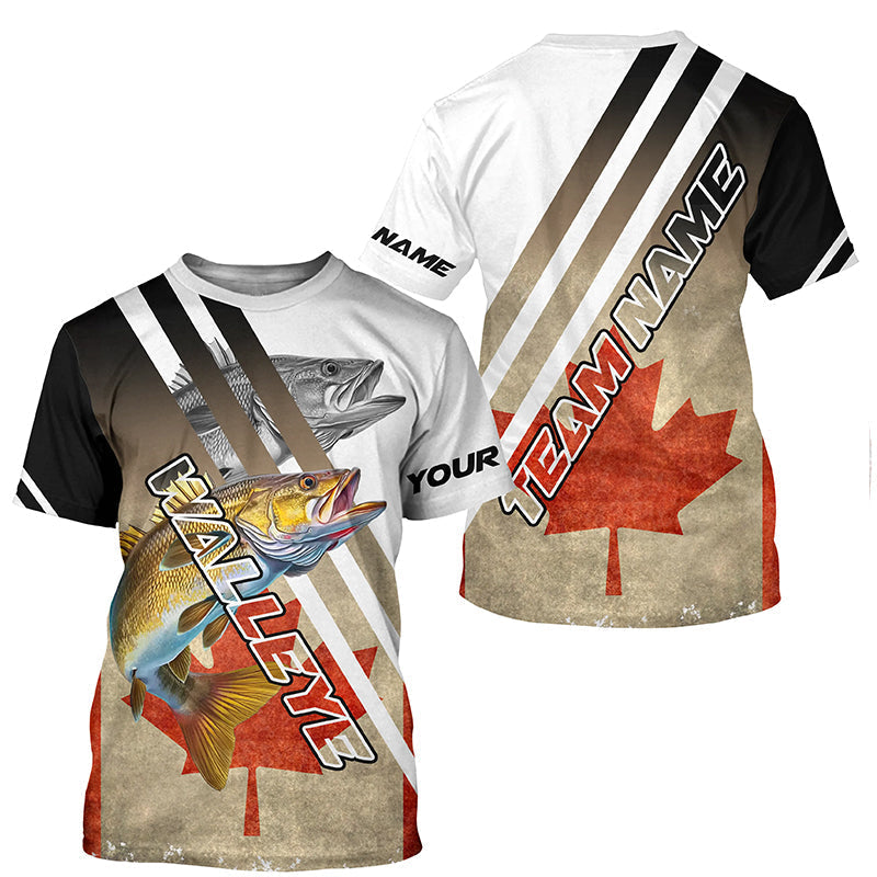 Walleye fishing Canadian flag patriotic Custom UV protection performance long sleeve fishing NQS7113