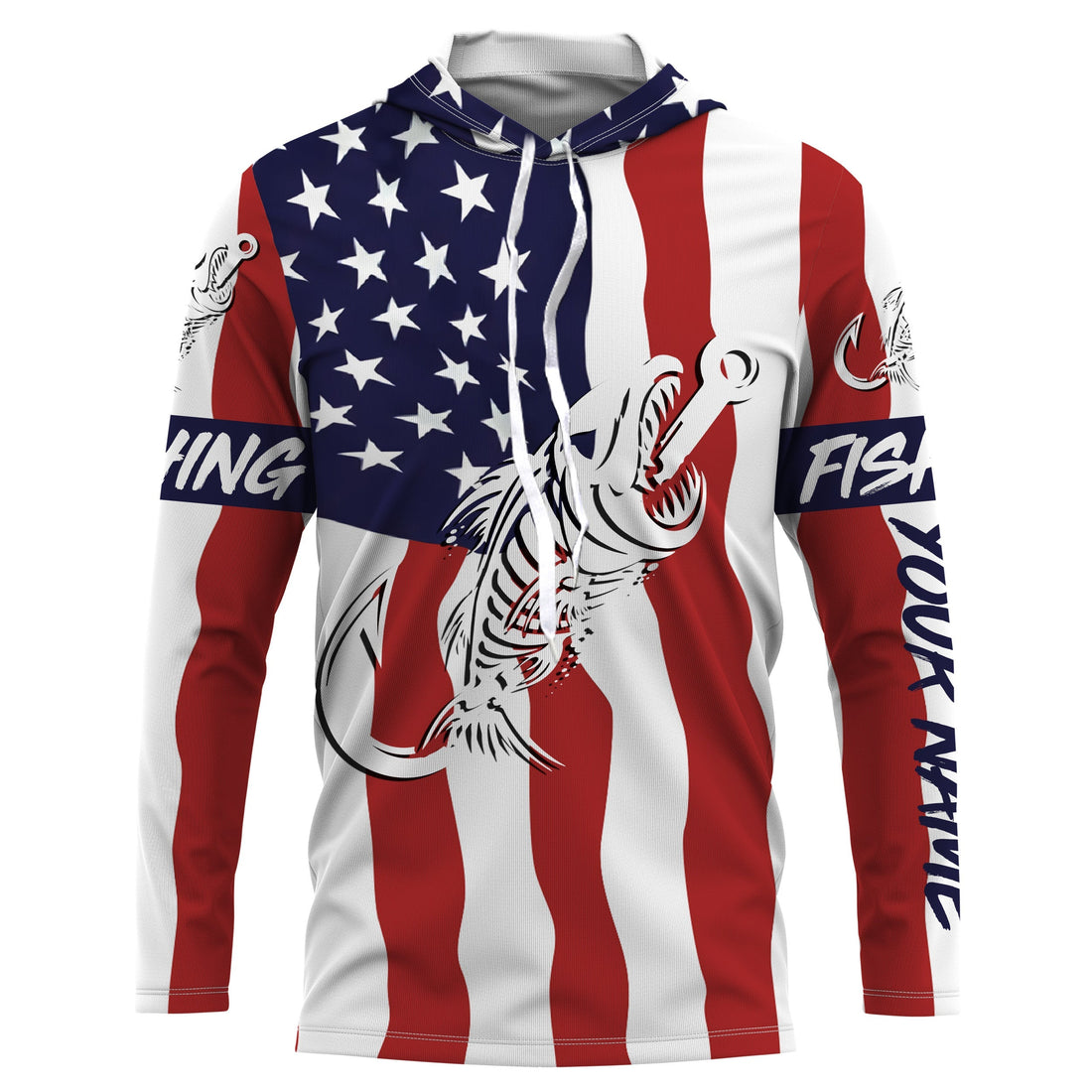 American flag fishing Fish hook skull Custom Name sun protection custom fishing for adult, kid NQS3291