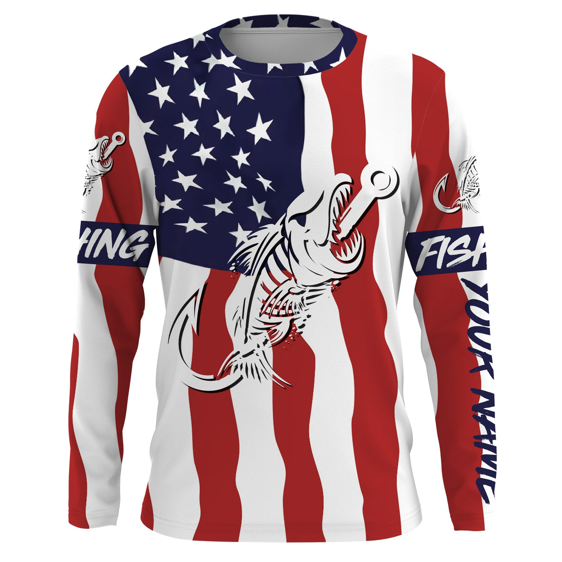American flag fishing Fish hook skull Custom Name sun protection custom fishing for adult, kid NQS3291