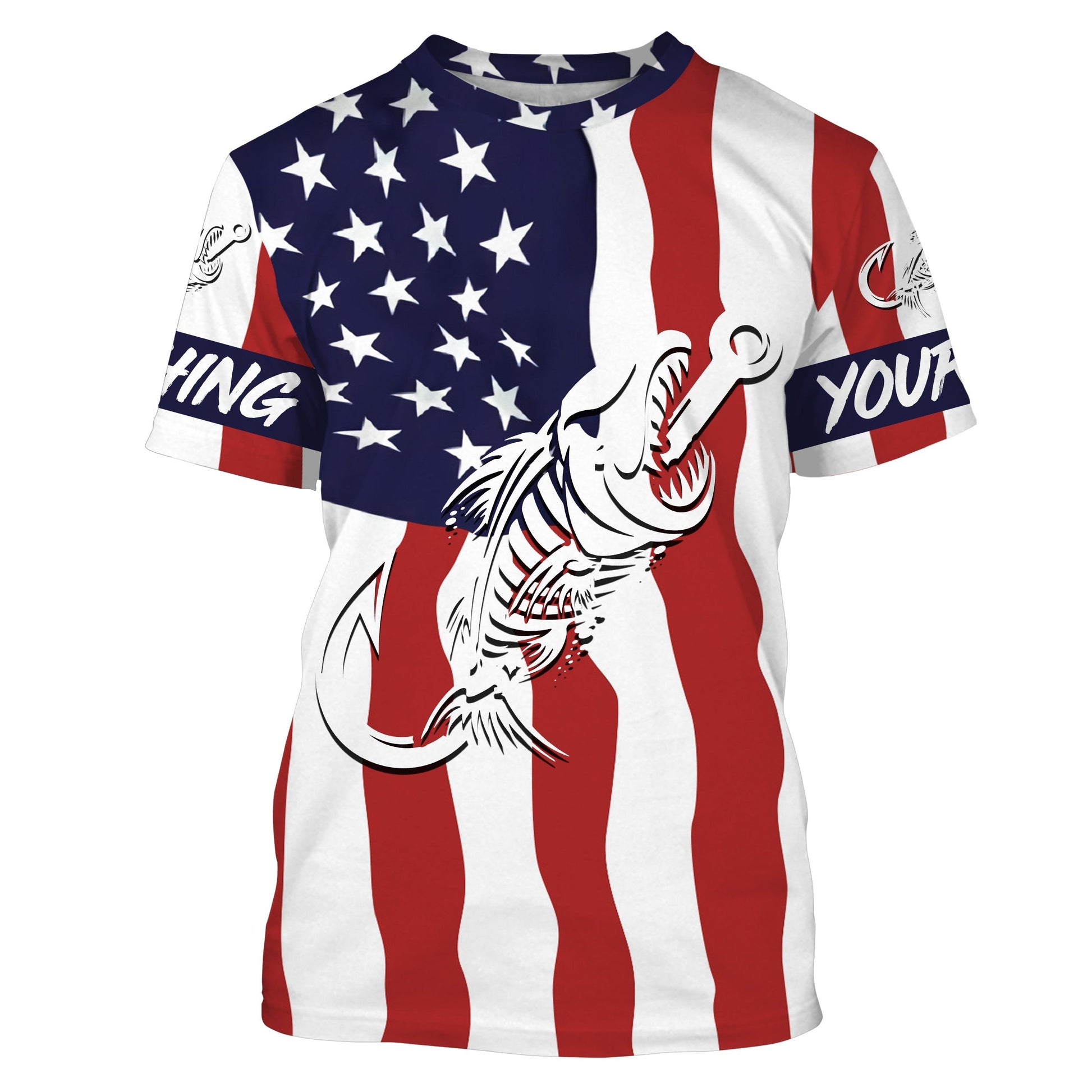 American flag fishing Fish hook skull Custom Name sun protection custom fishing for adult, kid NQS3291