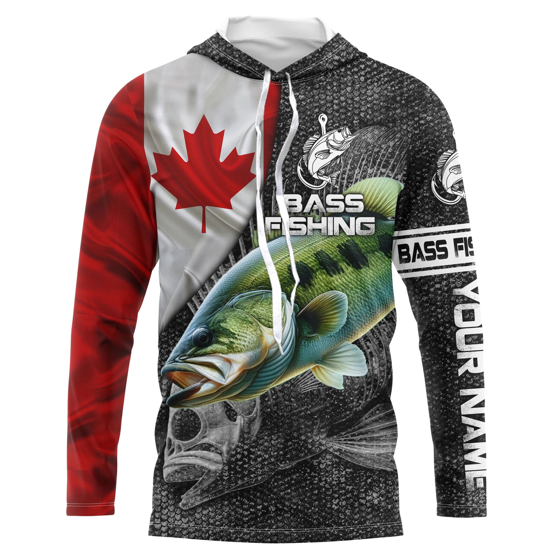 Canadian Flag Largemouth Bass Fishing Custom long sleeve performance Fishing, Fishing NQS3868