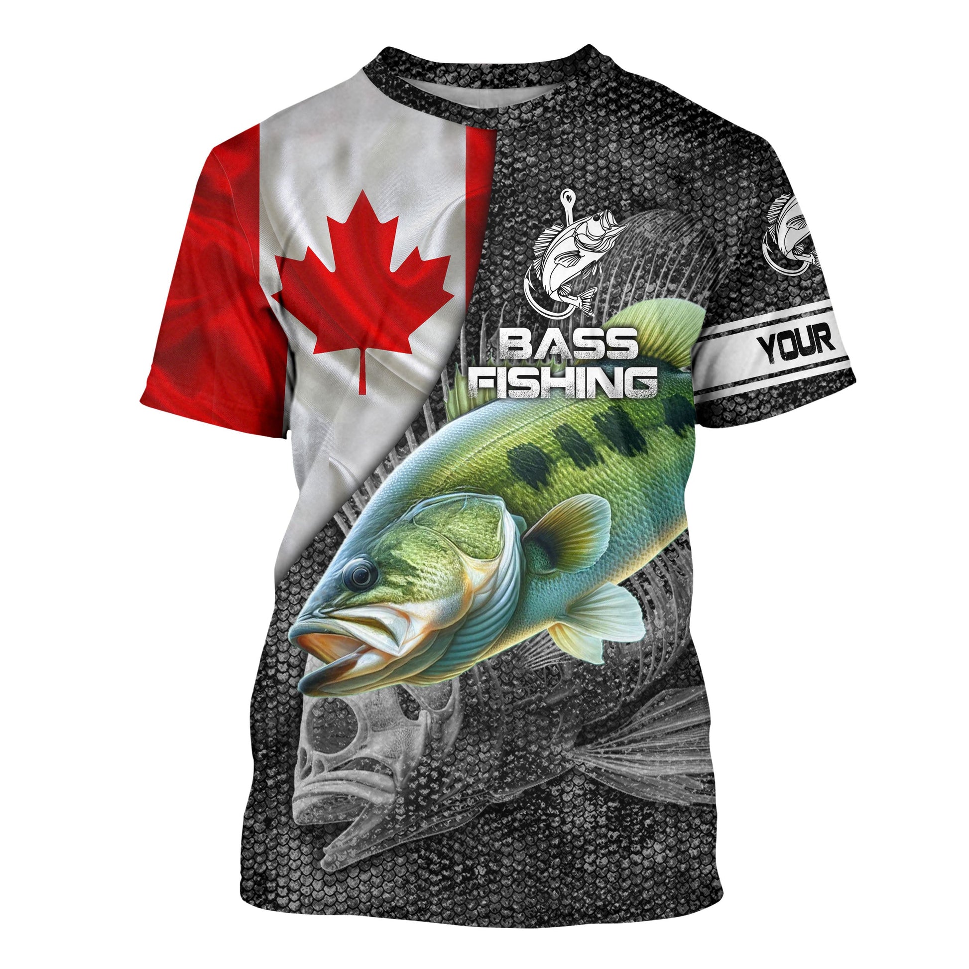 Canadian Flag Largemouth Bass Fishing Custom long sleeve performance Fishing, Fishing NQS3868