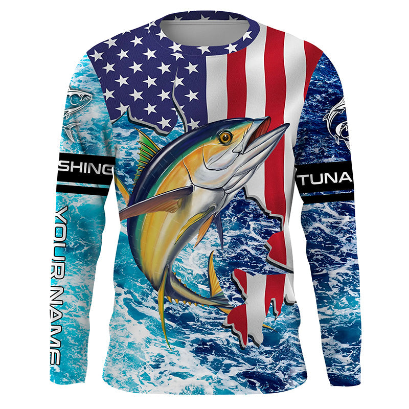 Tuna fishing American flag blue sea camo Custom sun protection long sleeve fishing NQS4057