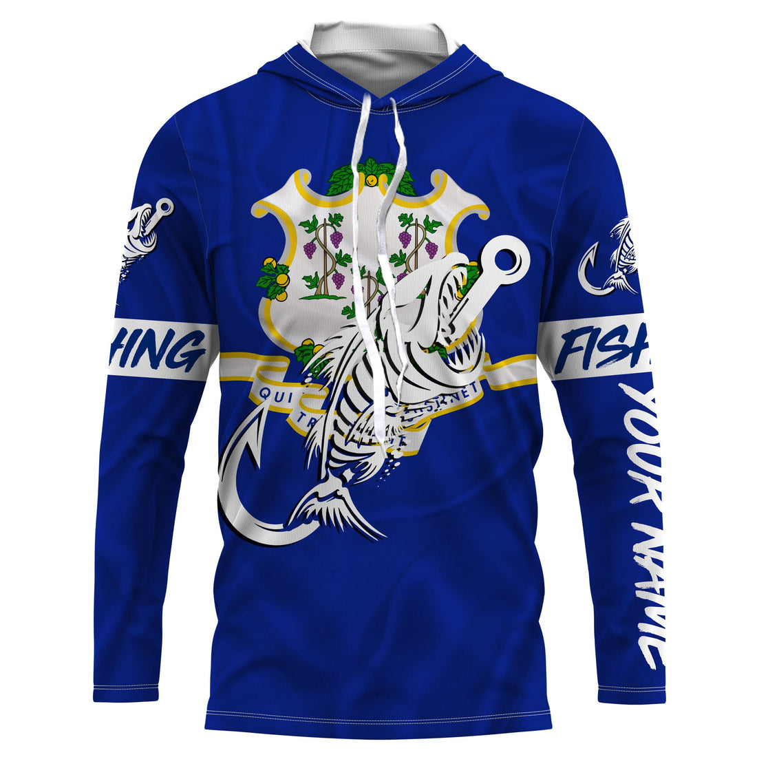 CT Fishing Custom Connecticut Flag Fish hook skull Custom sun protection fishing, women NQS3391