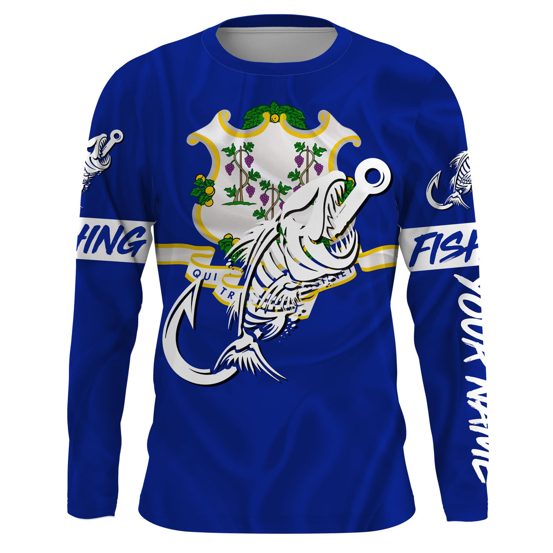 CT Fishing Custom Connecticut Flag Fish hook skull Custom sun protection fishing, women NQS3391