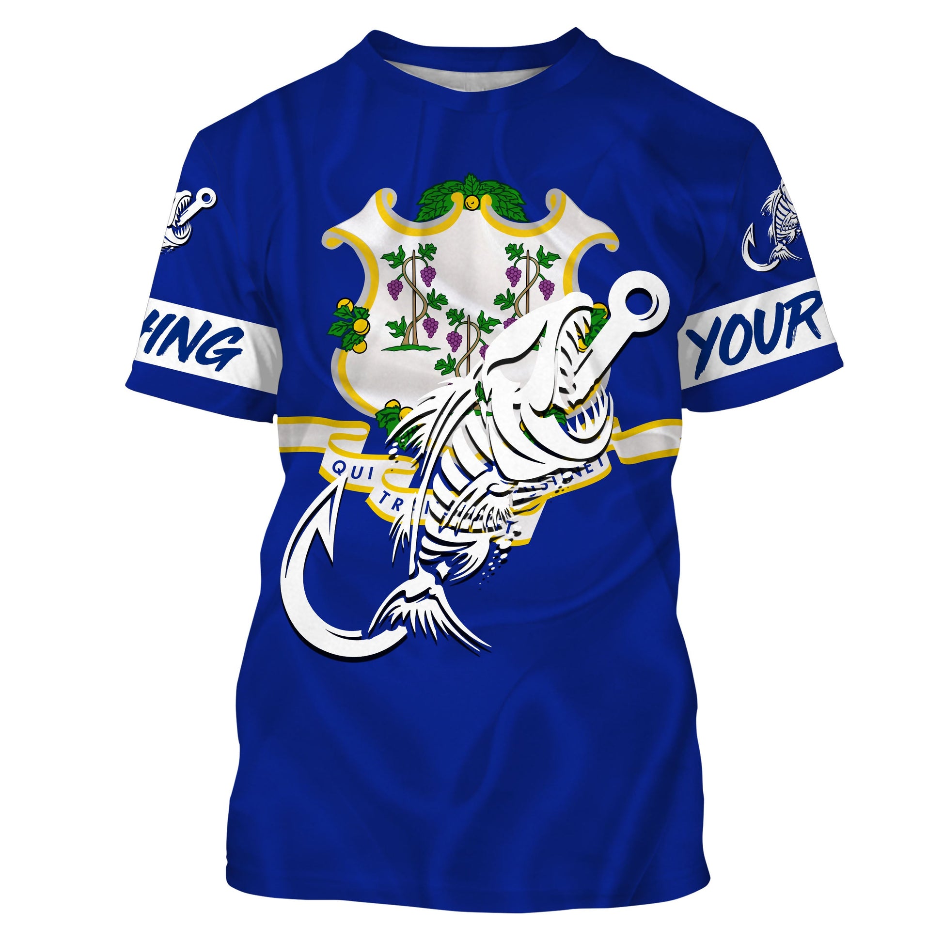 CT Fishing Custom Connecticut Flag Fish hook skull Custom sun protection fishing, women NQS3391